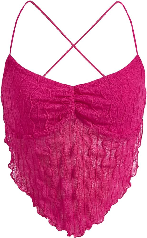 Verdusa Women's Criss Cross Backless Strappy Asymmetrical Hem Crop Cami Top | Amazon (US)