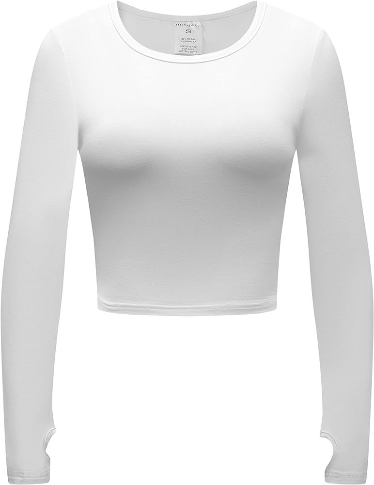 OThread & Co. Women's Long Sleeve Crop Top Comfy Thumb Hole Shirts Basic Stretch Layer | Amazon (US)