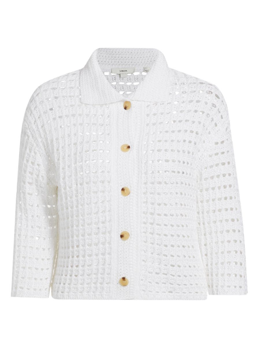 Block-Stitched Cotton Crop Cardigan | Saks Fifth Avenue