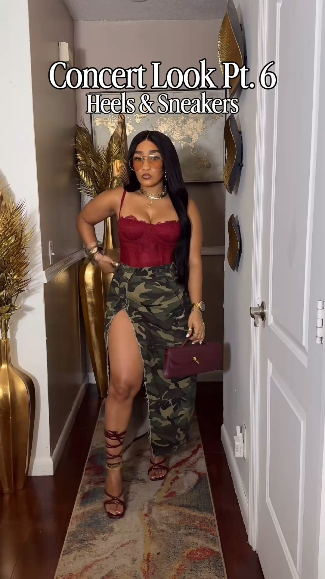 Concert Looks Pt.6 I paired this burgundy corset and camo skirt with heels and sneakers for my girls who like options! I also included these camo jorts. The camo skirt has the slit on the side. The “front” pockets also lay on the side as well(At first glance it looks off center but that’s the style) It’s a little different but I love the skirt. 
Everything: Medium

#LTKgrwm #LTKootd #LTKSeasonal