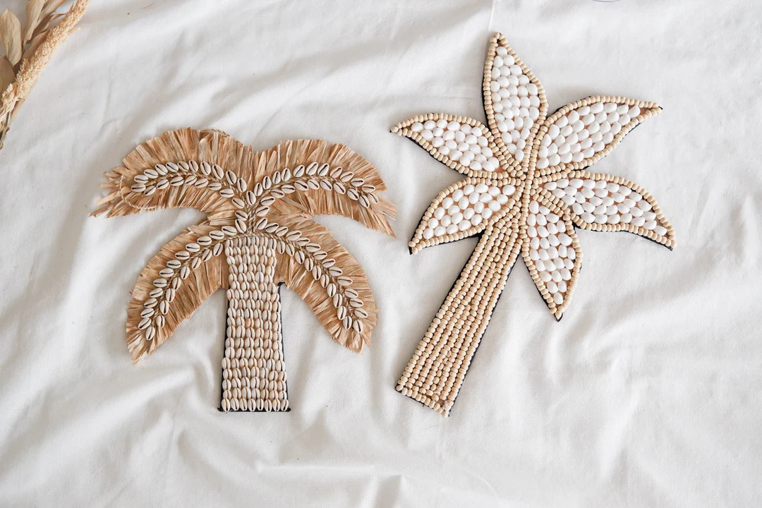 Palm Tree Shell Nursery Decor, Boho Nursery Wall Decor, Sea Shell Ornament, Boho Shelf Decoration... | Etsy (US)