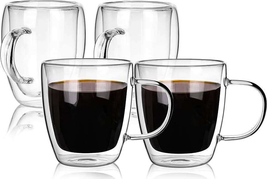 Moretoes 12oz Double Walled Clear Coffee Mugs, Glass Coffee Mugs Set of 4, Insulated Espresso Cup... | Amazon (US)