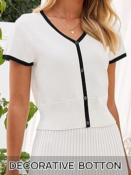 MEROKEETY Women's Two Piece Skirt Sets Dressy Casual Knit Short Sleeve V Neck Tops and Pleated Mi... | Amazon (US)