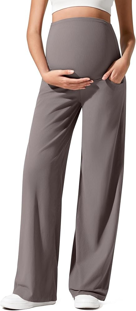 G4Free Ribbed Maternity Yoga Pants with Pockets Over The Belly Wide Leg Casual Pregnancy Lounge T... | Amazon (US)