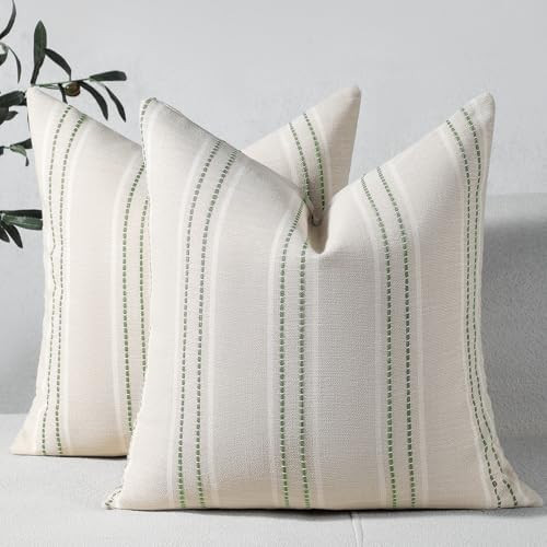 Hckot Spring Throw Pillow Covers 20x20 Set of 2 Green Striped Pillow Covers Decorative Pillows Sq... | Amazon (US)