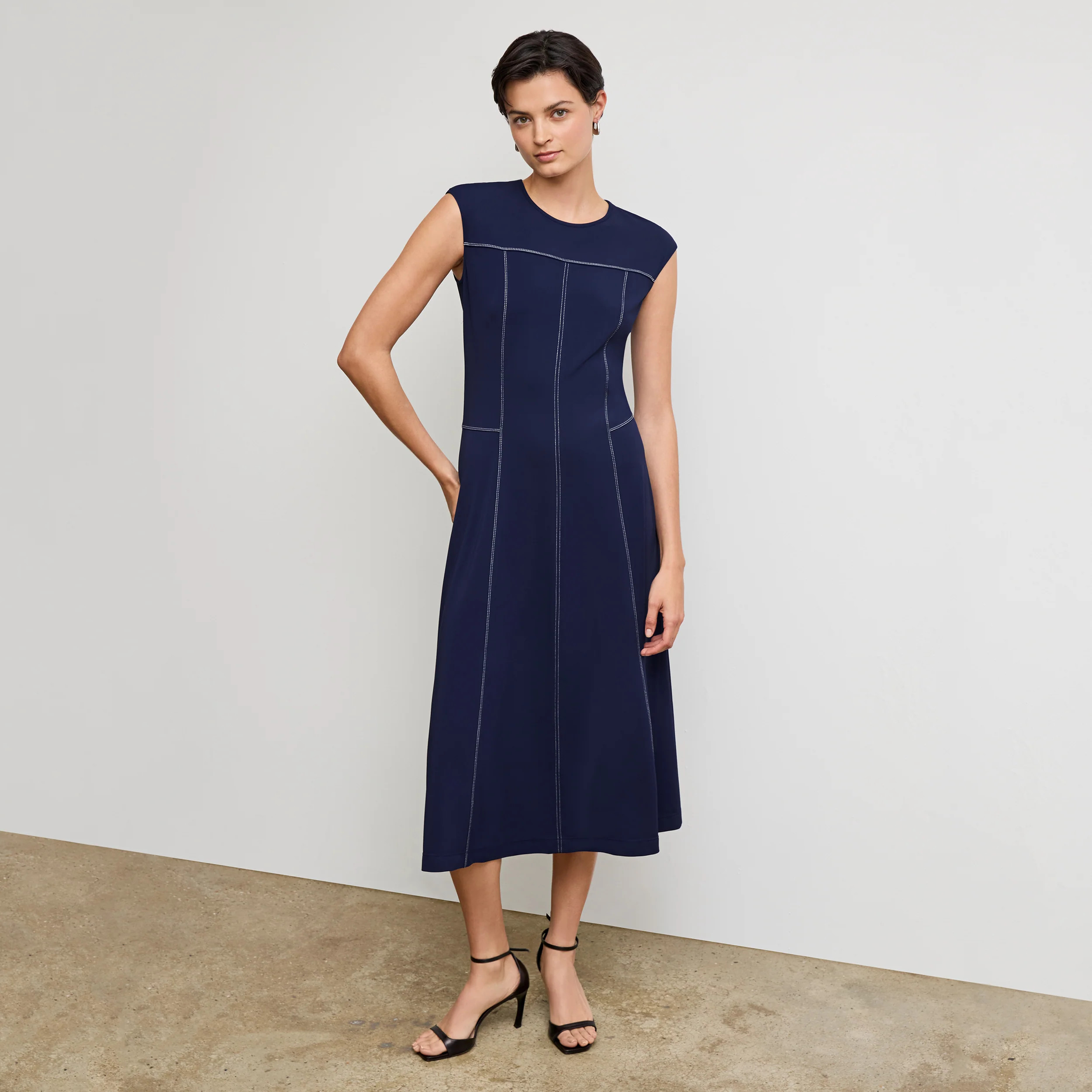 Sylvie Twirl Dress - Italian Jersey :: Soft Navy | MM LaFleur