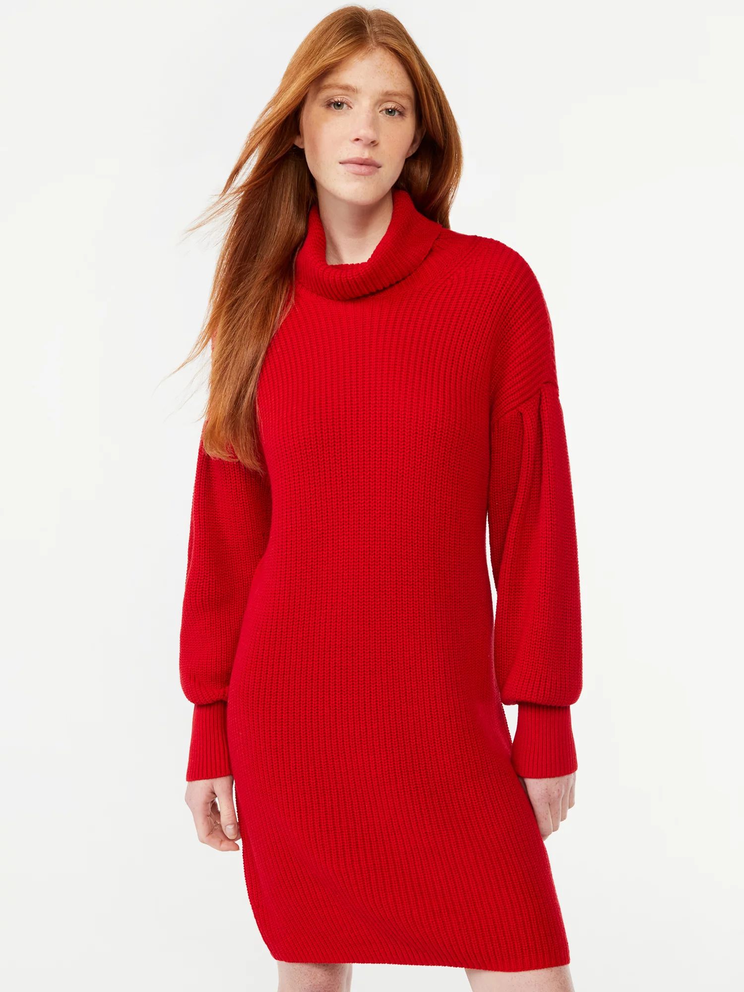 Free Assembly Women's Cowl Neck Pleated Shoulder Sweater Mini Dress | Walmart (US)