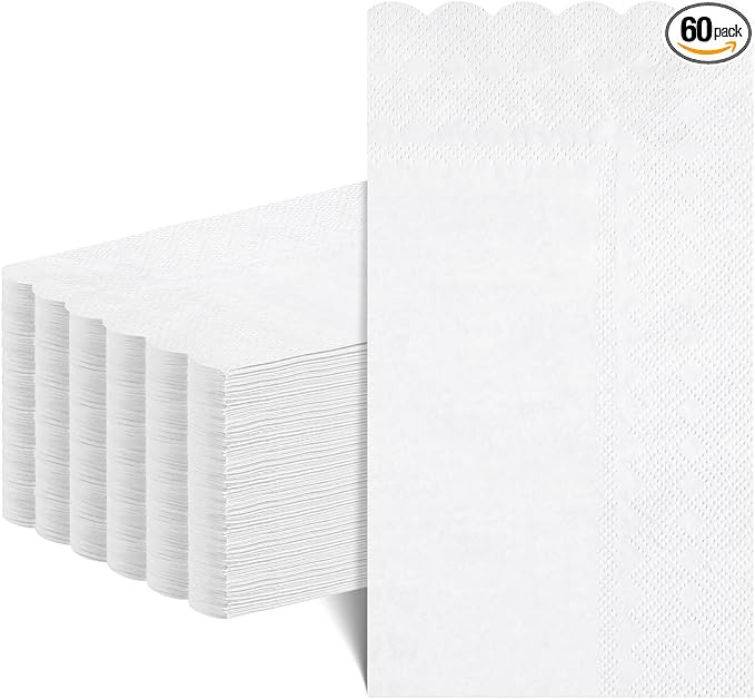 60 Pcs White Napkins, 2 Ply Disposable Scalloped Guest Towels for Bathroom White Decorative Dinne... | Amazon (US)