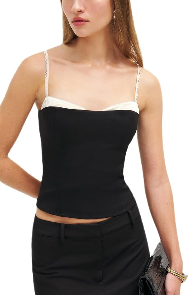 Going Out Tops for Women Sexy Pleated Sleeveless Backless Crop Tank Top Y2k Lace Spaghetti Strap ... | Amazon (US)