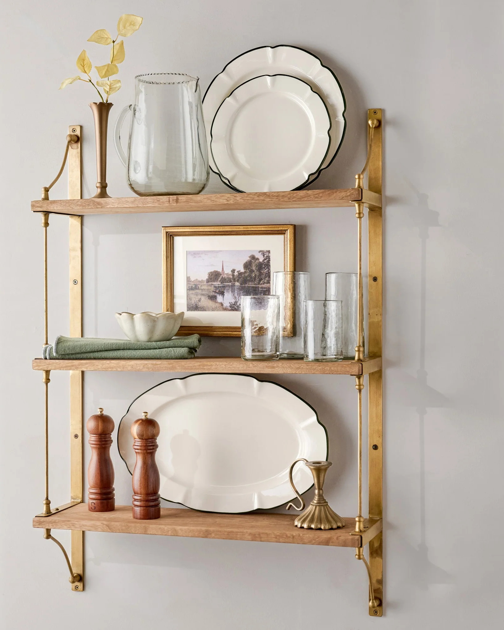 Triple Parker Brass and Wood Shelf | Magnolia