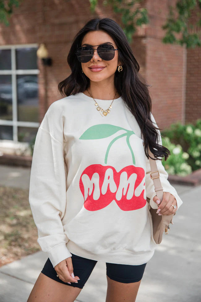 Mama Cherry Cream Graphic Sweatshirt SALE | Pink Lily