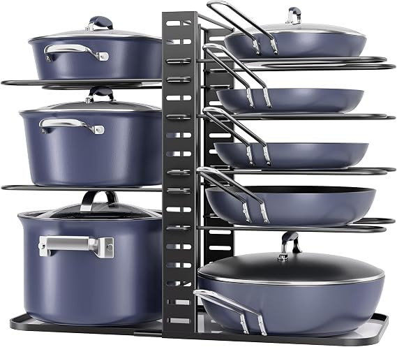 ORDORA Pots and Pans Organizer Under Cabinet 14.55" Height, Adjustable 8-Tier Pot Organizers insi... | Amazon (US)