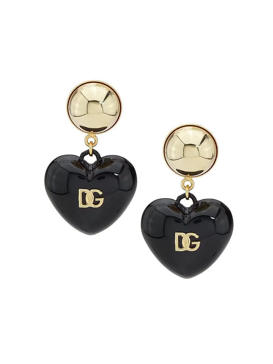 Women's Goldtone Logo Heart Drop Earrings - Black Gold | Saks Fifth Avenue