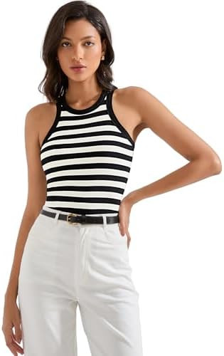 SUUKSESS Women Padded Cotton Ribbed Tank Tops High Neck Racerback Basic Tops | Amazon (US)