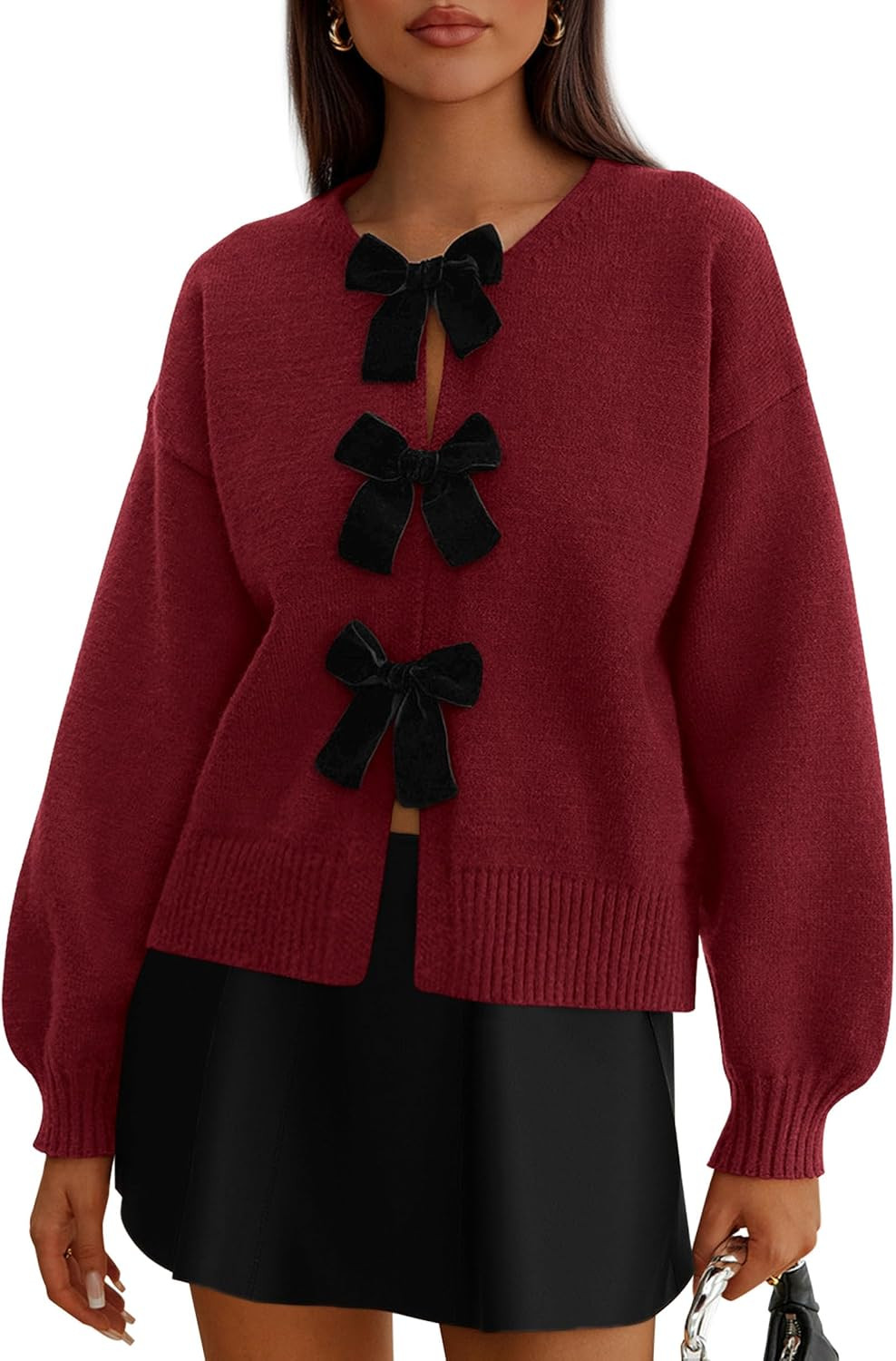 PRETTYGARDEN Women's Fall Bow Tie Front Cardigan Sweaters | Amazon (US)