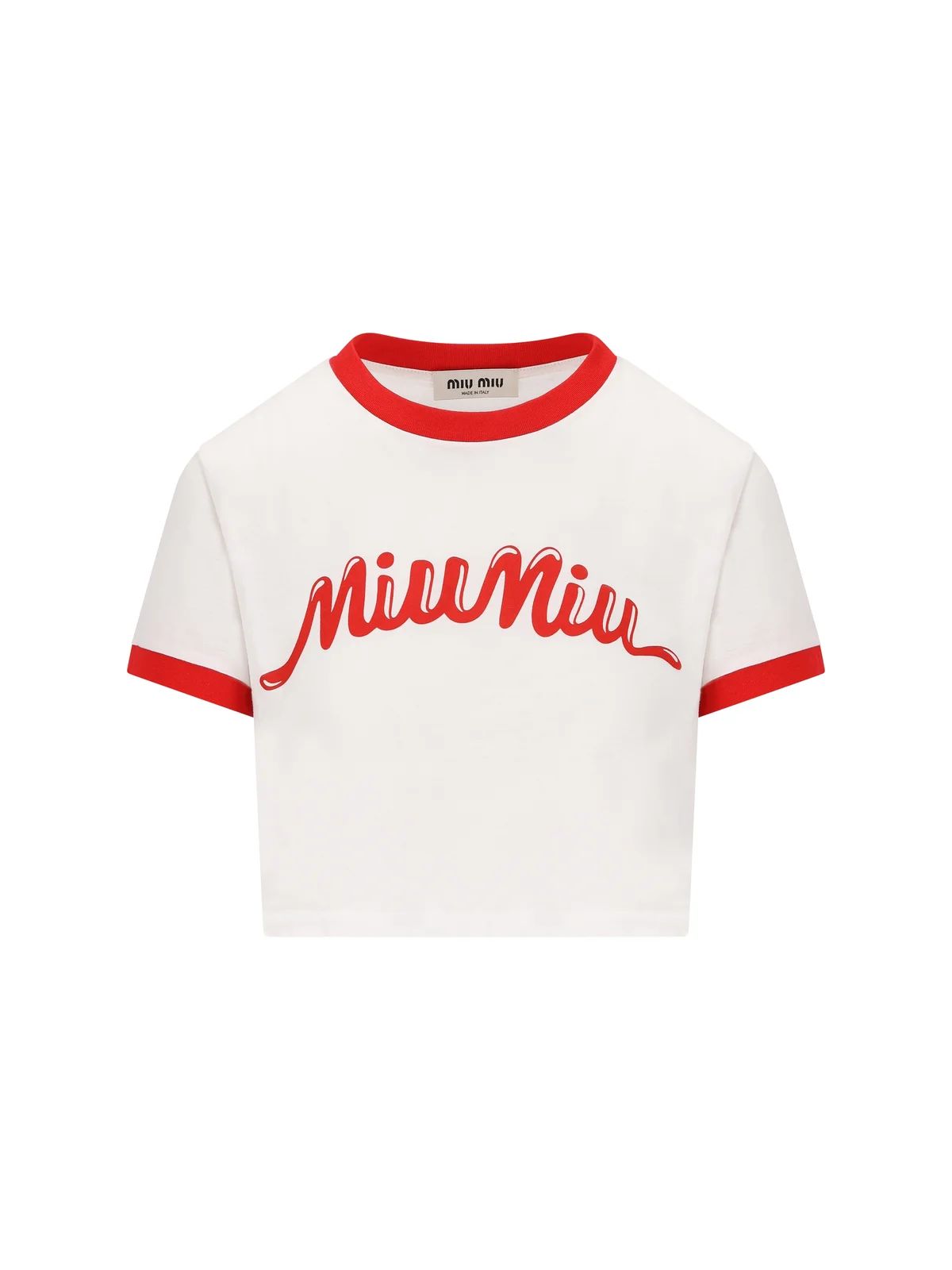 Miu Miu Logo-Printed Cropped T-Shirt | Cettire Global