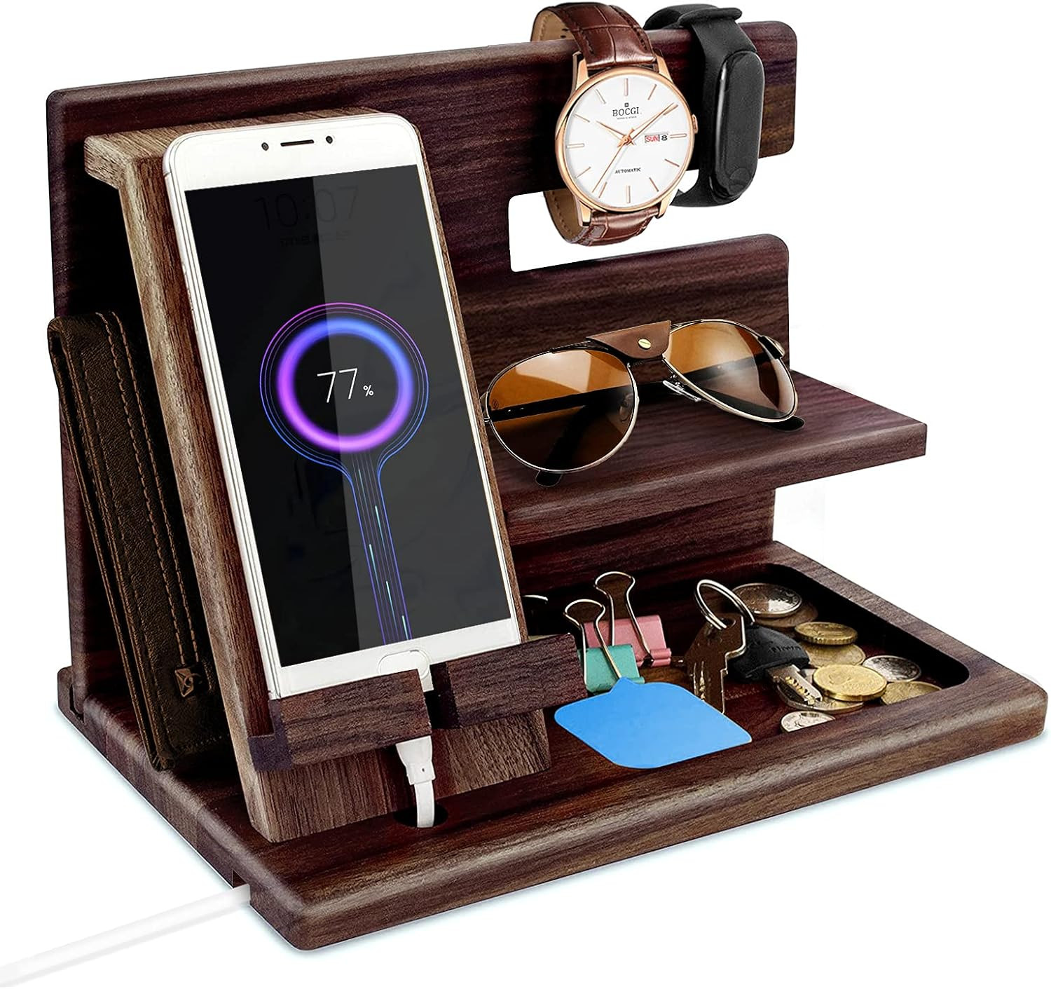 Gifts for Men Bedside Organiser Wood Phone Docking Station Dad Birthday Gifts for Him Nightstand ... | Amazon (UK)