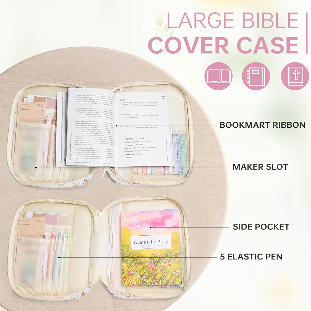 Bible Cover Case for Women Large Bible Cover with Durable Handle Quilted Bible Carrying Case for ... | Amazon (US)