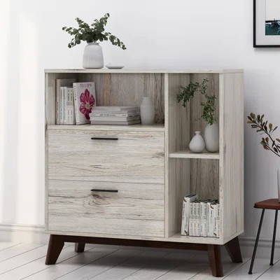 Mid-century Modern Cabinet With Faux Wood Panels, Attractive Cabinet, H, Drawer Handles | Wayfair North America