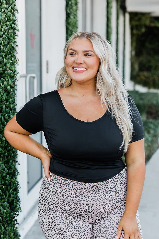 Carpe Diem Black Active Short Sleeve Top | Pink Lily