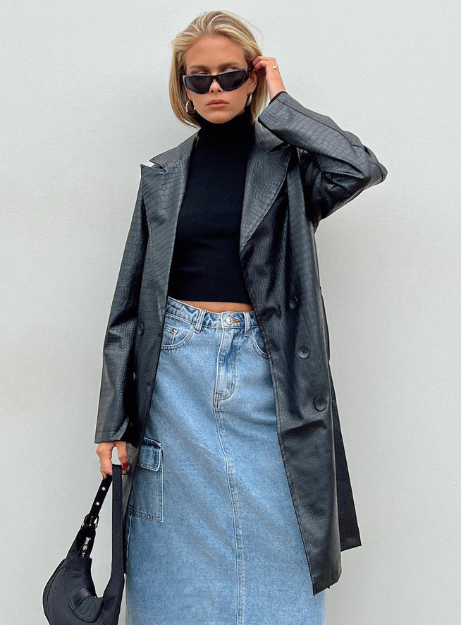 Elgata PU Trench Coat Black | Princess Polly US