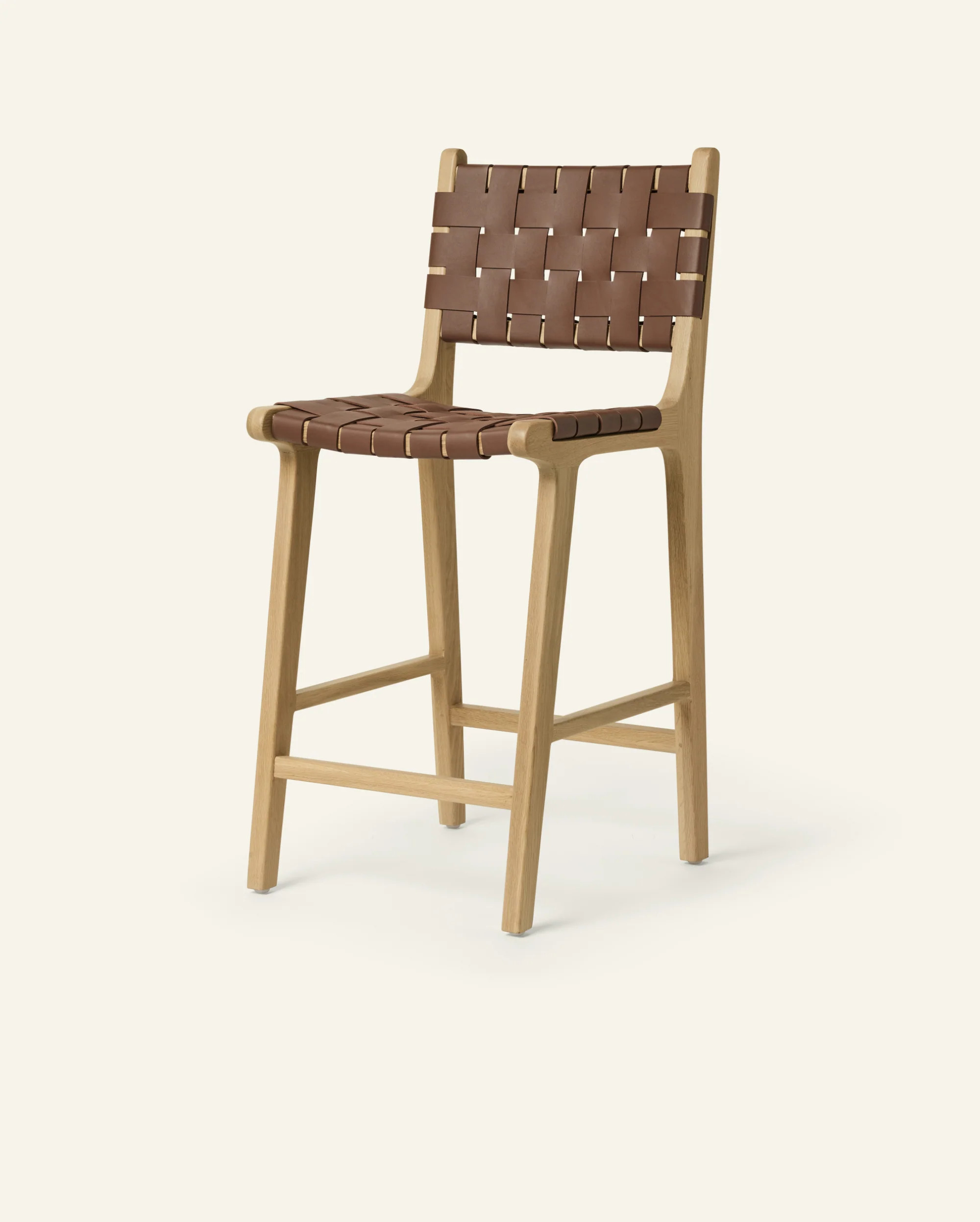 Stool #2 - Counter Stool in Oak with Woven Brown Leather | Häti Home