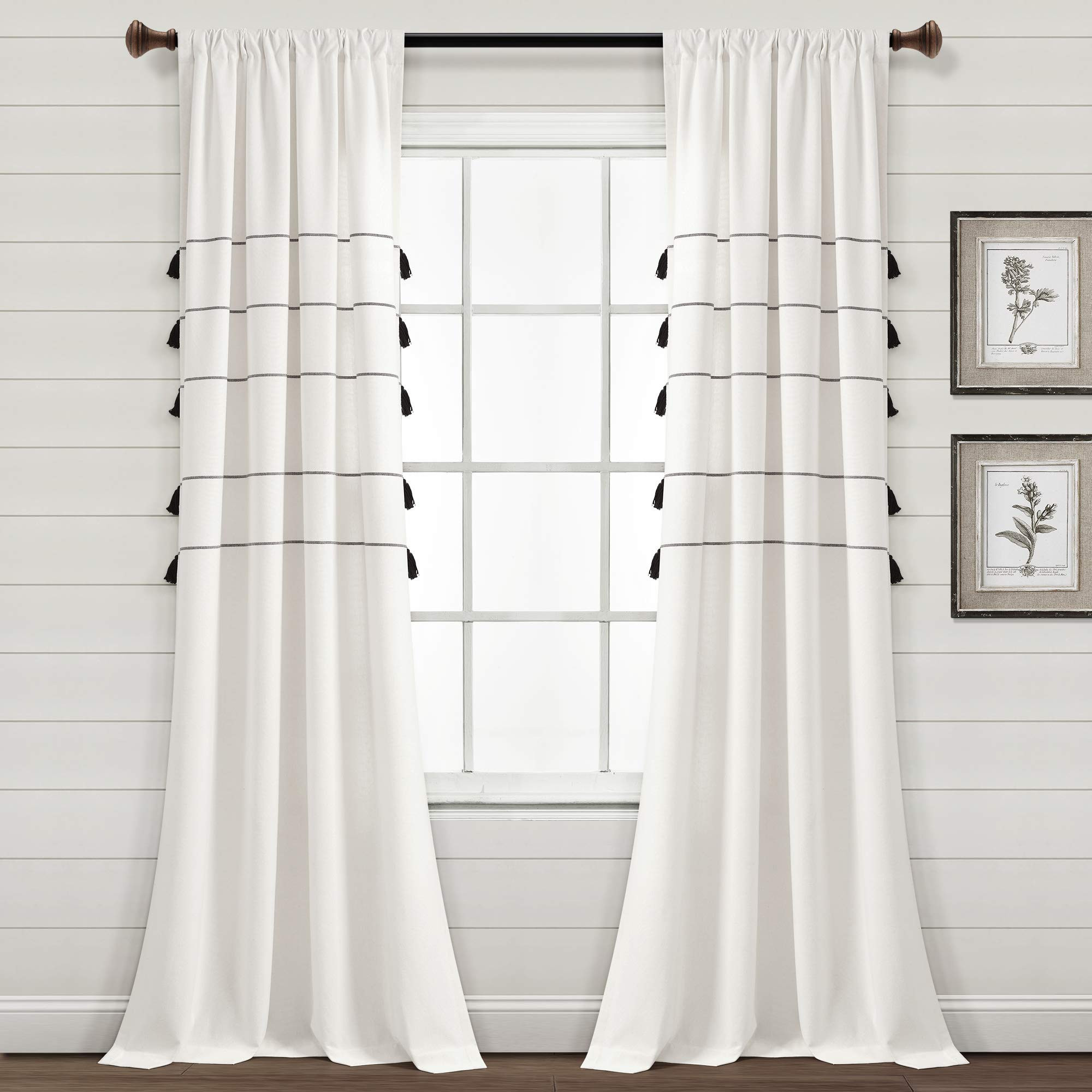 Amazon.com: Lush Decor Farmhouse Boho Stripe Woven Tassel Yarn Dyed Cotton Window Curtain Panel P... | Amazon (US)
