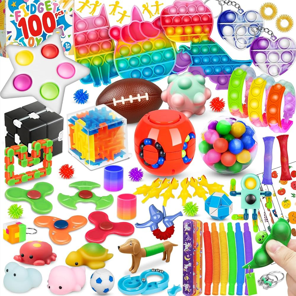 (100 Pcs) Fidget Toys Pack, Party Favors Stress Relief & Anxiety Relief Sensory Toy， Classroom ... | Amazon (US)