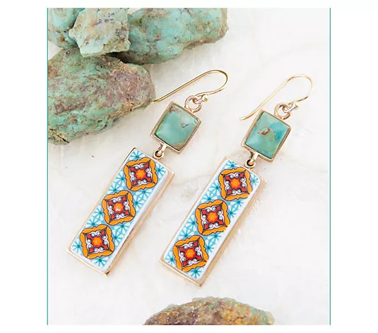 Barse Artisan Crafted Blue Turquoise Tile Dangle Earrings - QVC.com | QVC