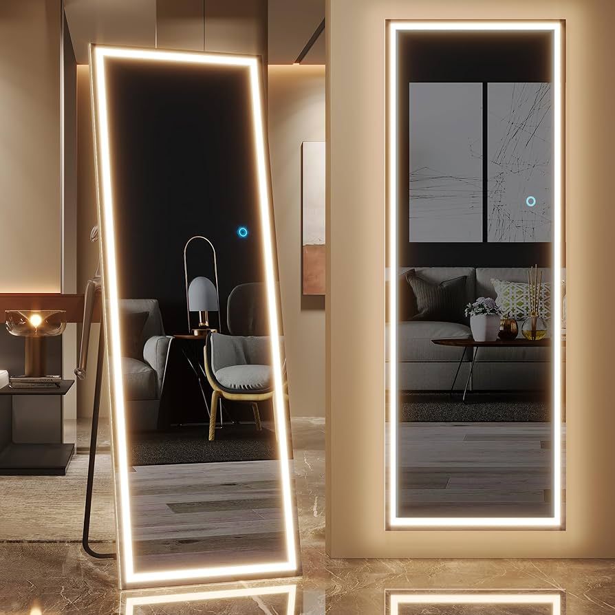 LVSOMT Full Length Tall Floor Mirror with LED Lights, Free Standing, Lighted, Wall Mounted Hangin... | Amazon (US)