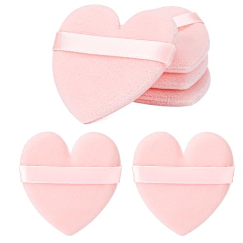 6 Pcs Heart Powder Puff for Face Pink Heart Shape Makeup Puff Setting Powder Puff Powder Cotton Velour Face Puff for Contouring, Corners and Under Eyes Setting Beauty Makeup Tools | Amazon (US)