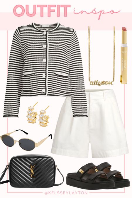 Outfit idea, Walmart fashion, Walmart outfit, white shorts, black and white stripe, black sandals 

#LTKfindsunder50 #LTKSeasonal #LTKstyletip