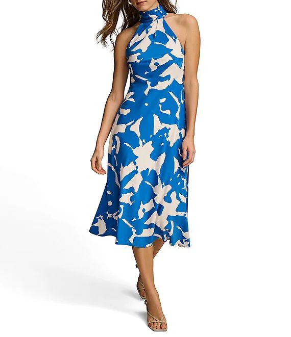 Donna Karan Sleeveless Halter Neck Printed Satin Midi Dress | Dillard's | Dillard's