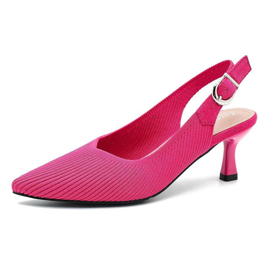 Women's Slingback Kitten Heels Pointed Toe Knit Pumps Slip On Dress Shoes | Amazon (US)