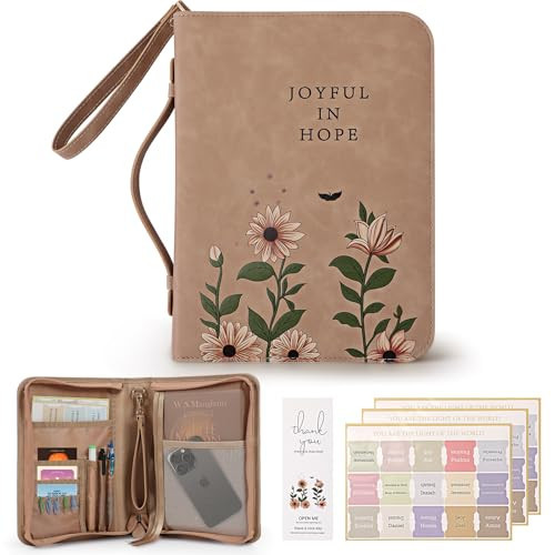 Bible Cover Case, Premium Bible Case, Leather Carrying Book Case with Handle&Zippered Pocket for Standard Size Bible and Bible Accessories, Large Bible Bag, Ideal Gift for Women Men Lady Girls | Amazon (US)