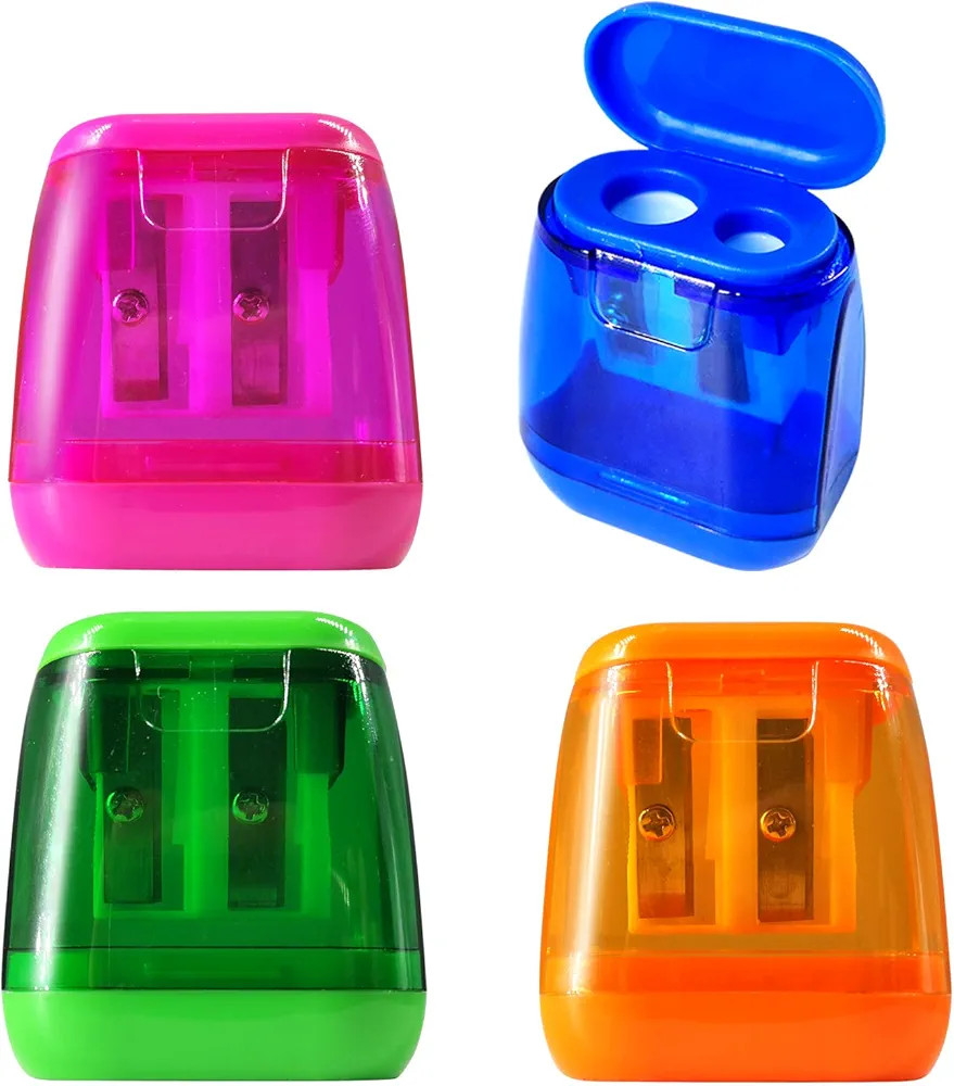 Manual 4PCS Colorful Compact Dual Holes Pencil Sharpeners with Lid for Kids & Adults, Portable fo... | Amazon (US)