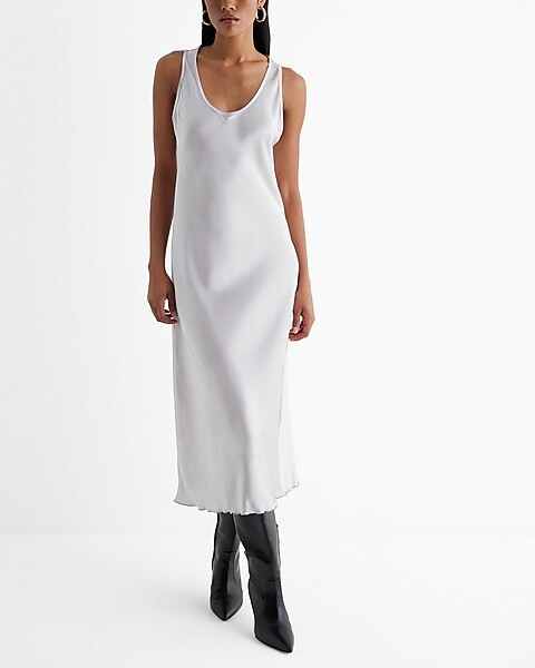 Satin Scoop Neck Midi Slip Dress | Express