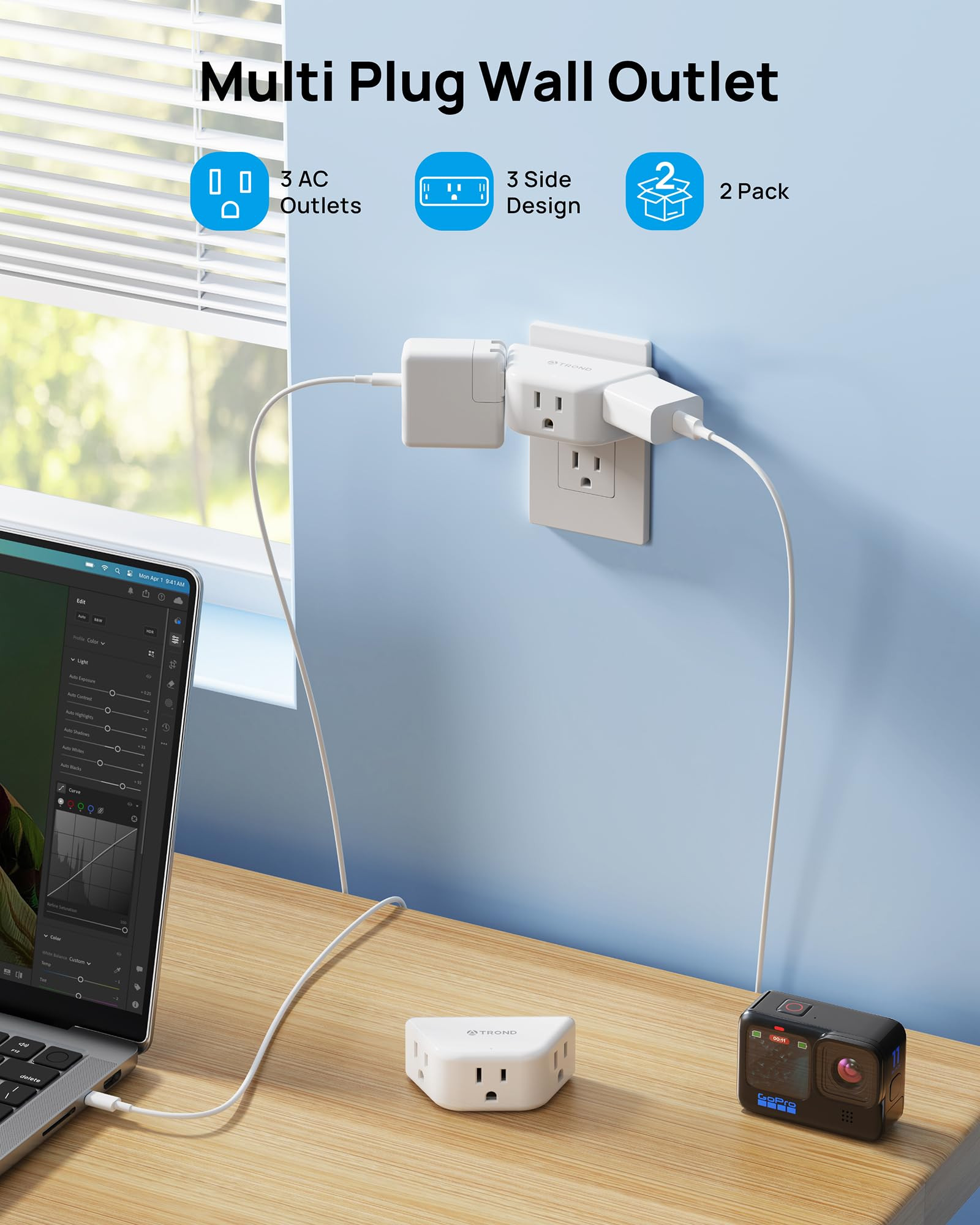 TROND Multi Plug Outlet Extender 2 Pack - Electrical Wall Splitter, 3 Way Angled Wall Outlet Adap... | Amazon (US)