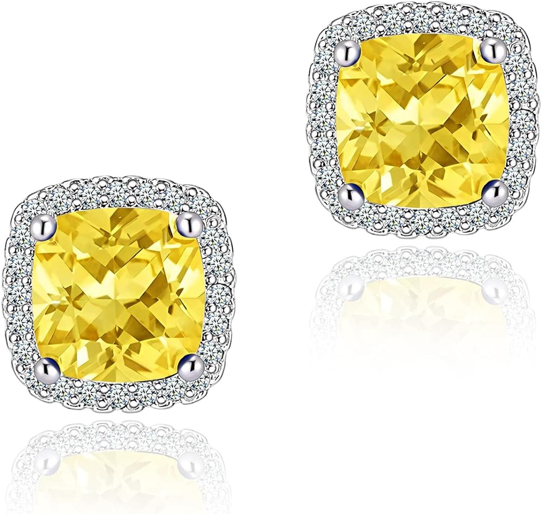 YOMELA Cubic Zirconia Earrings Studs, Halo CZ Birthstone Simulated Diamond Stud Earrings for Wome... | Amazon (US)