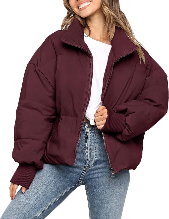 ZESICA Women's Winter Warm Long Sleeve Zip Up Drawstring Baggy Cropped Puffer Down Jacket Coat Ou... | Amazon (US)