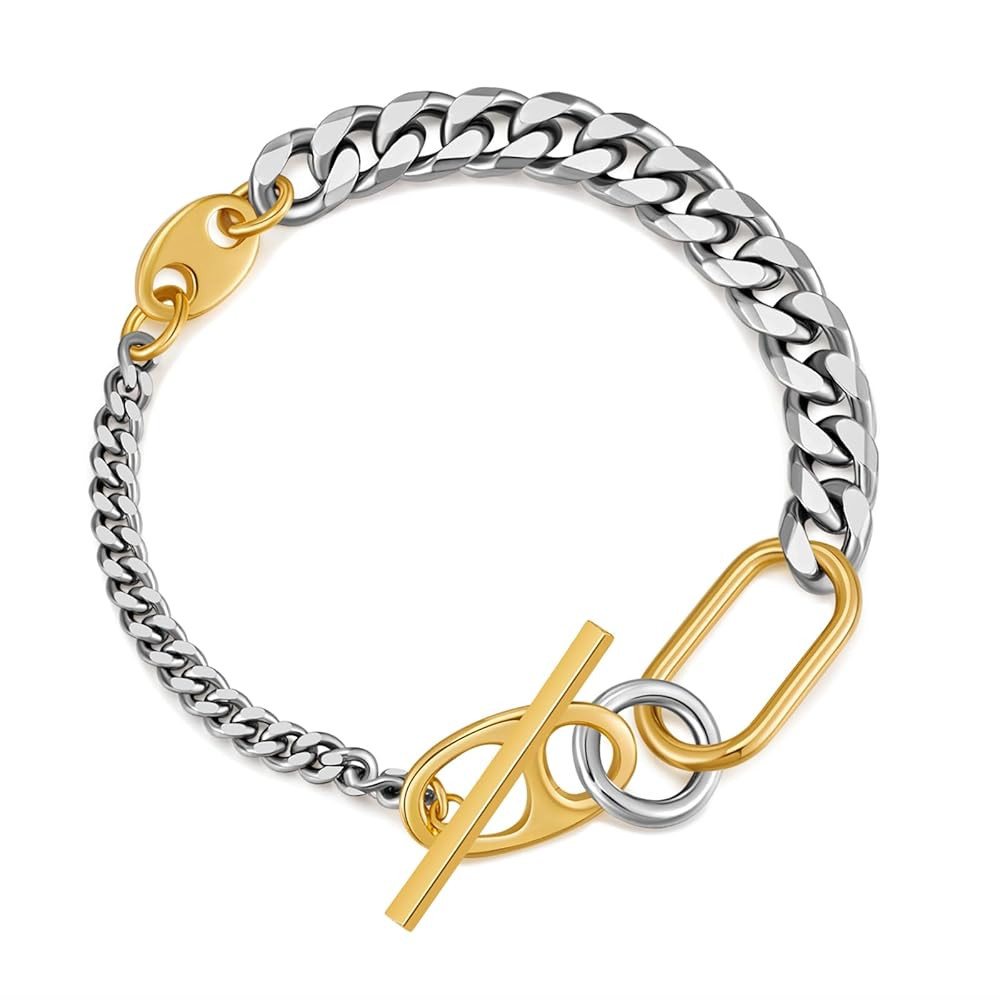 WOWORAMA Two Tone Link Chain Bracelet for Women Men Gold and Silver Paperclip Link Bracelets Unis... | Amazon (US)