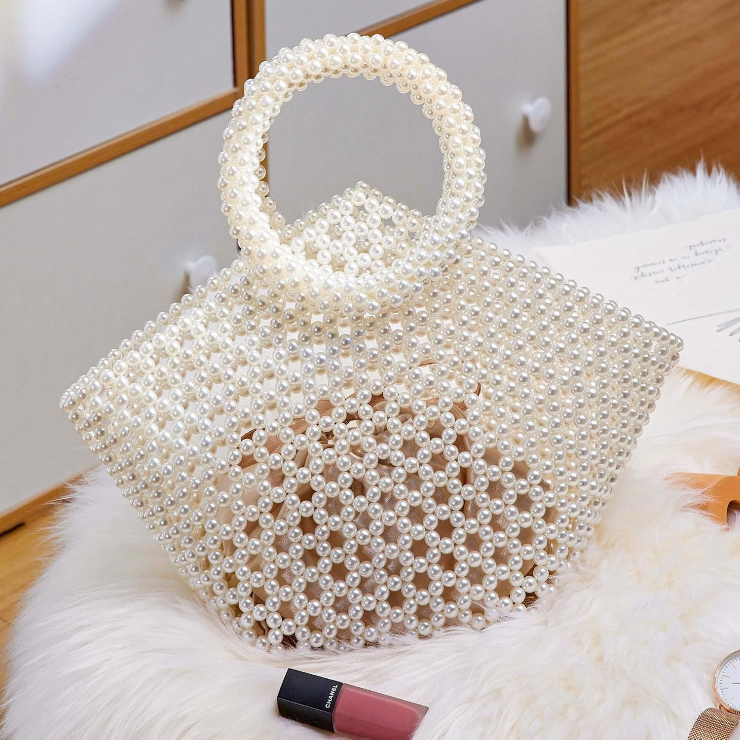 Grandxii Women Tote bag Handmade Weave Beaded Bag Evening Party Shoulder Bag | Amazon (US)
