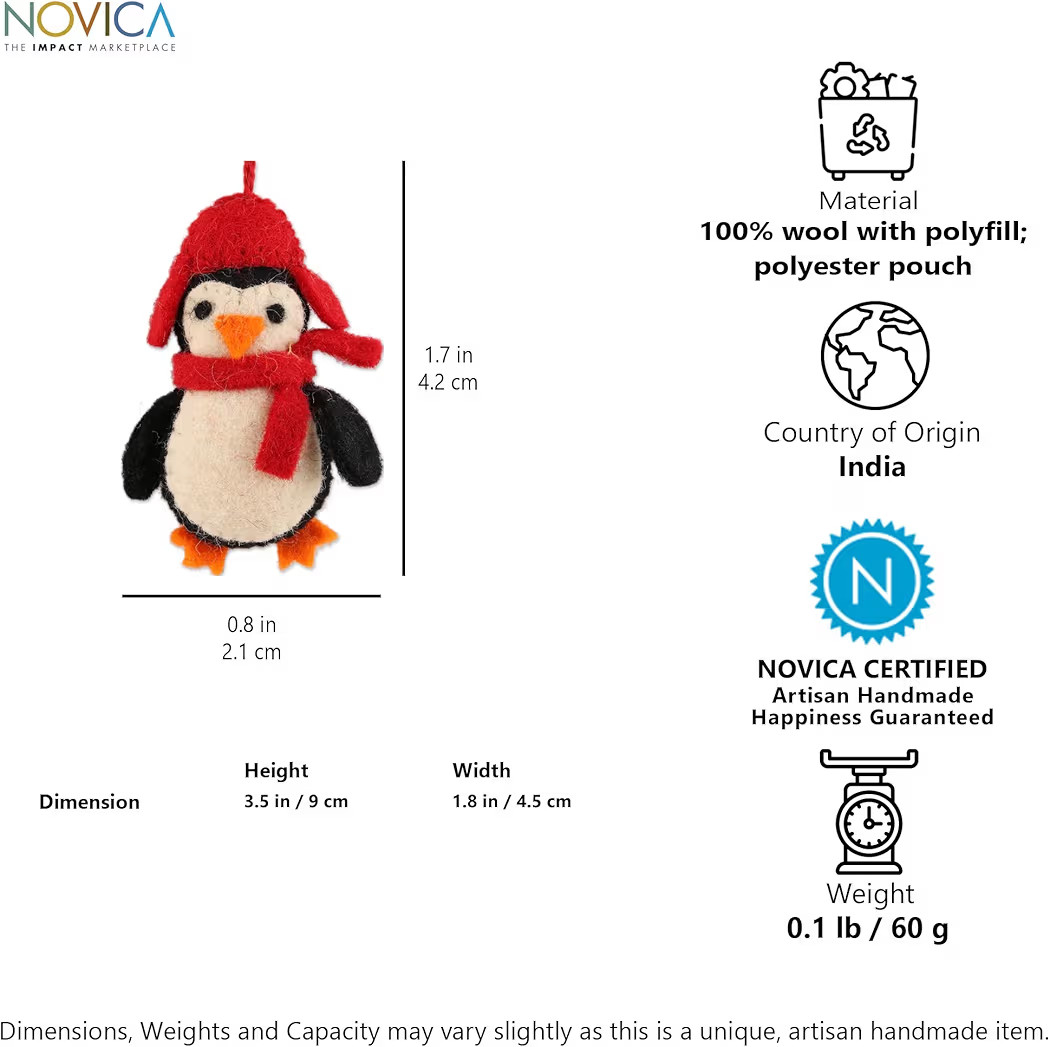 NOVICA Handmade Wool Felt Ornaments | Felted Penguin | Artisan Crafted Soft Hanging Wool Penguins... | Amazon (US)