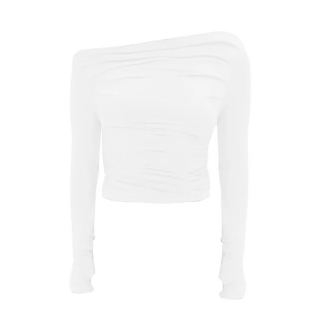 Baberdicy Women's T-Shirts Women's Casual Long Sleeve Boat Neck off Shoulder Slim Fit Crop Top Go... | Walmart (US)