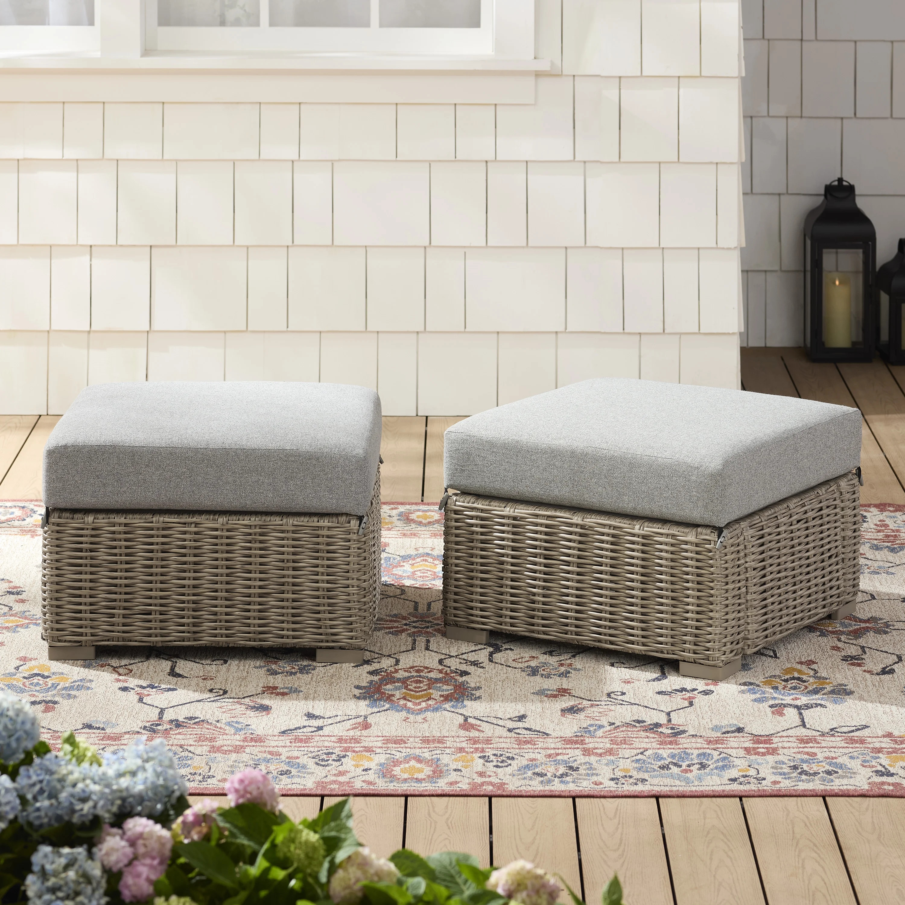Better Homes & Gardens Bellamy Outdoor Wicker Ottomans, Natural Wicker, 2 Pack - Walmart.com | Walmart (US)
