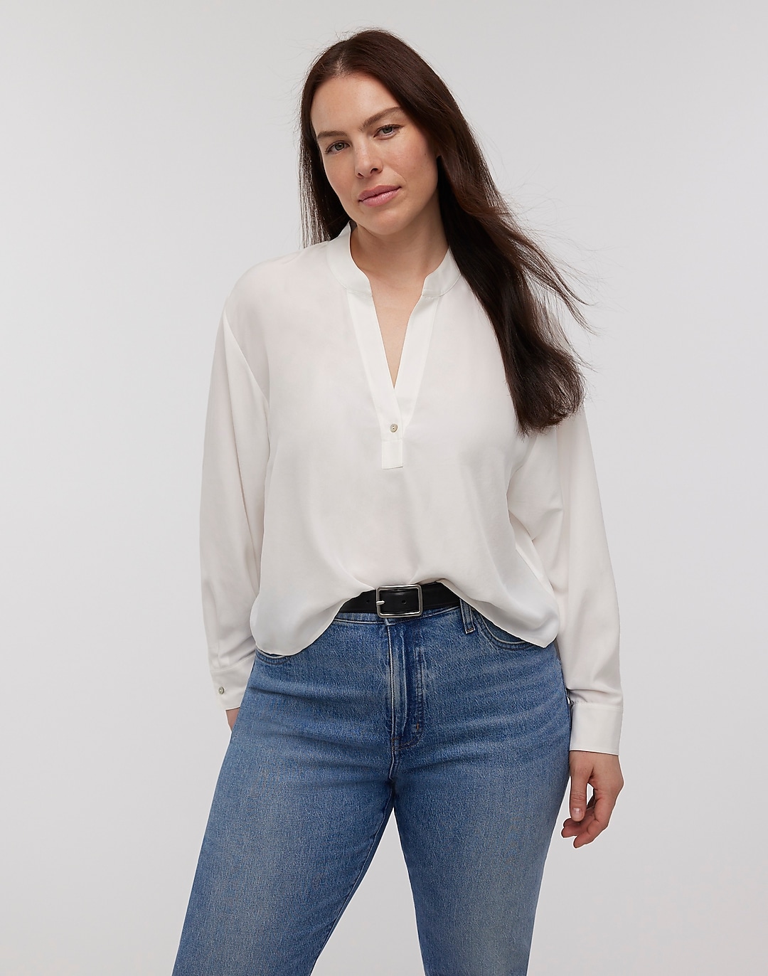 Long-Sleeve Popover Top in Silk | Madewell