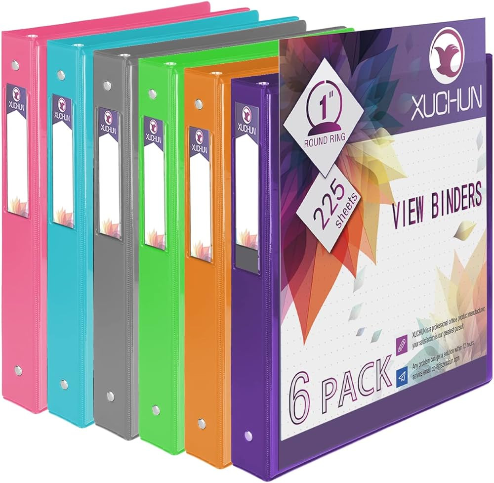 6 Pack 1”Inch Round 3 Ring Binder View Binders with 2 Pockets,Holds 225 Sheets Assorted Colors ... | Amazon (US)