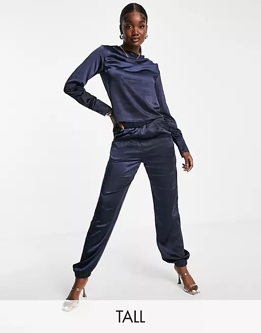 4th & Reckless Tall satin joggers in navy - part of a set | ASOS (Global)