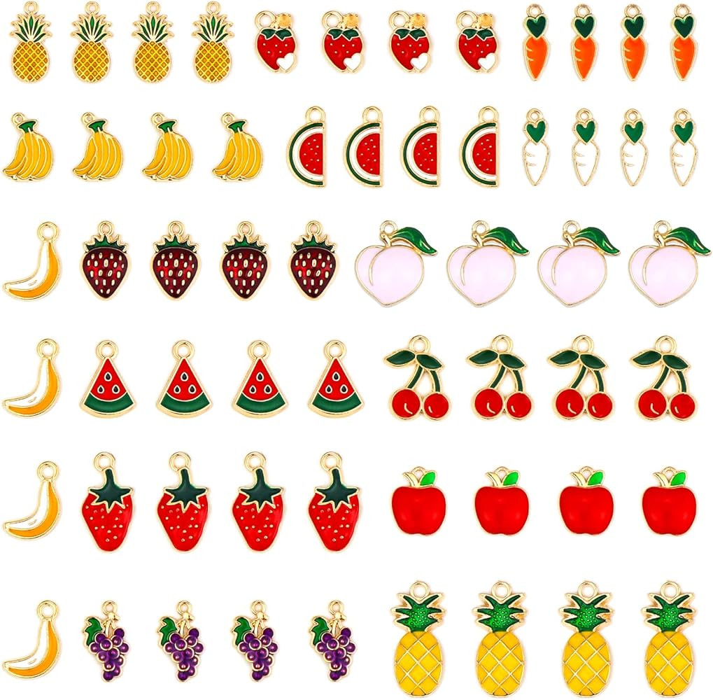 JIALEEY 60PCS Fruits Charm Assorted Gold Plated Enamel Mixed Apple Banana Pineapple Strawberry Gr... | Amazon (US)