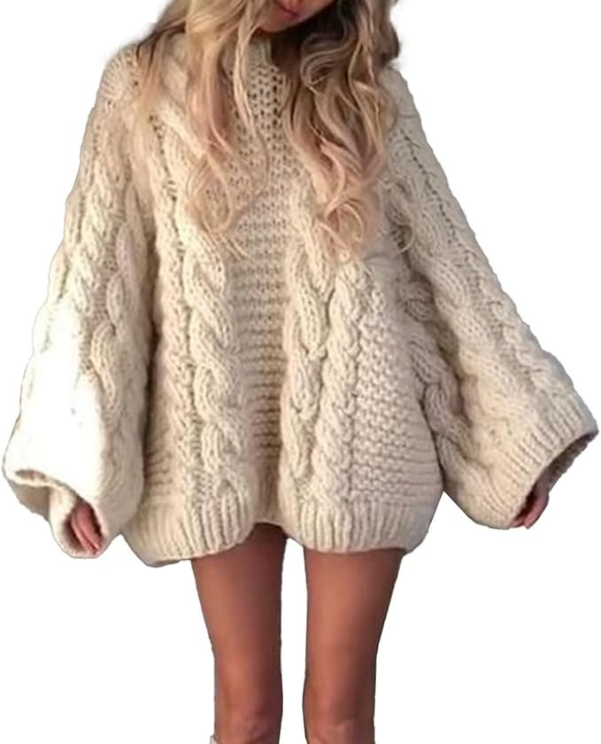 Unybwonn Women Oversized Chunky Cable Knit Sweater Loose Long Sleeves Crewneck Pullover Sweaters ... | Amazon (US)